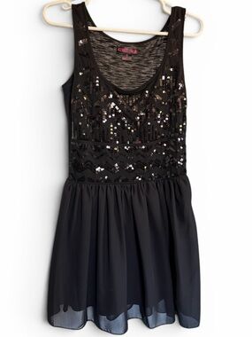 Black Sequin Skater Dress Small Western Concert Party Rock & Roll Cowgirl Flare
